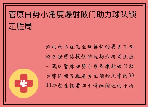 菅原由势小角度爆射破门助力球队锁定胜局